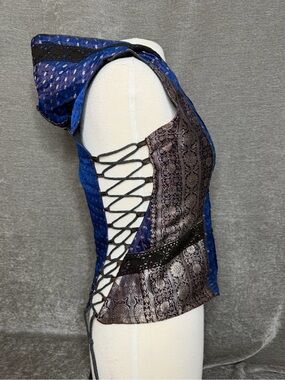Lace-Up Blue & Silver Patterned Corset Top